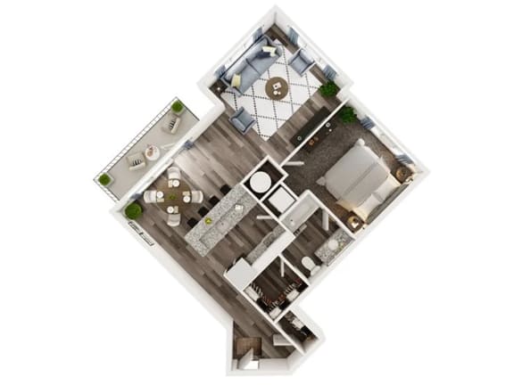 1bed-1bath-887sf Floor Plan at Sycamore at Tyvola, North Carolina, 28217