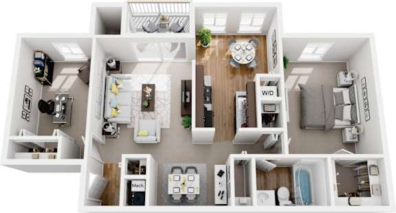 1 bedroom 1 bath ranch w den renovated 3d floor plan at Westwinds Apartments, Annapolis, MD, 21403