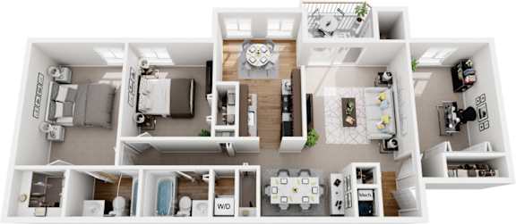 2 bedroom  2 bath ranch w den non-renovated 3d floor plan at Westwinds Apartments, Annapolis, MD