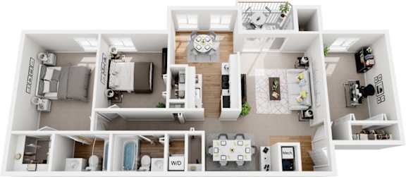2 bedroom  2 bath ranch w den renovated 3d floor plan at Westwinds Apartments, Annapolis