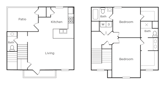 A floor plan of a house with two bedrooms and a living area.