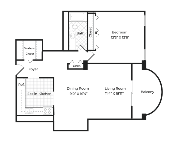 the floor plan of a bedroom apartment with a dining room and a living room