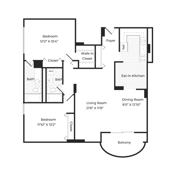 the floor plan of a bedroom apartment with a living room and a dining room