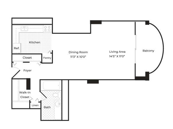 the floor plan of a bedroom apartment with a living room and a dining room