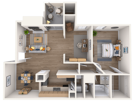 1 bedroom 1 bathroom floor plan G at Arboretum Oaks, Austin, Texas