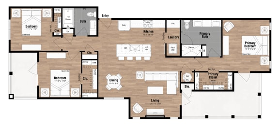 a floor plan of a house with a wooden floor