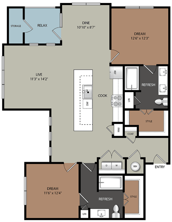 B3 Floor Plan Layout at Ironridge's Apartments in San Antonio, TX