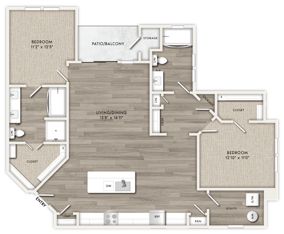 A detailed layout of a house floor plan with labeled rooms and dimensions.