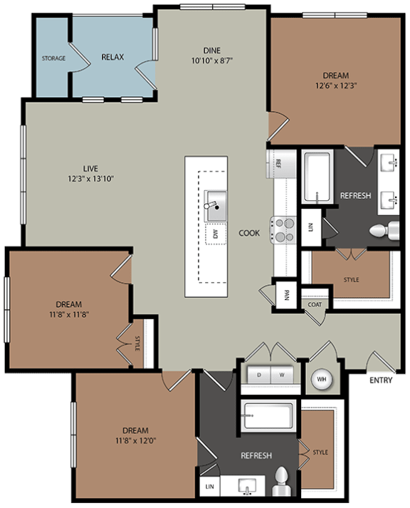C1 Floor Plan Layout at Ironridge's Apartments in San Antonio, TX