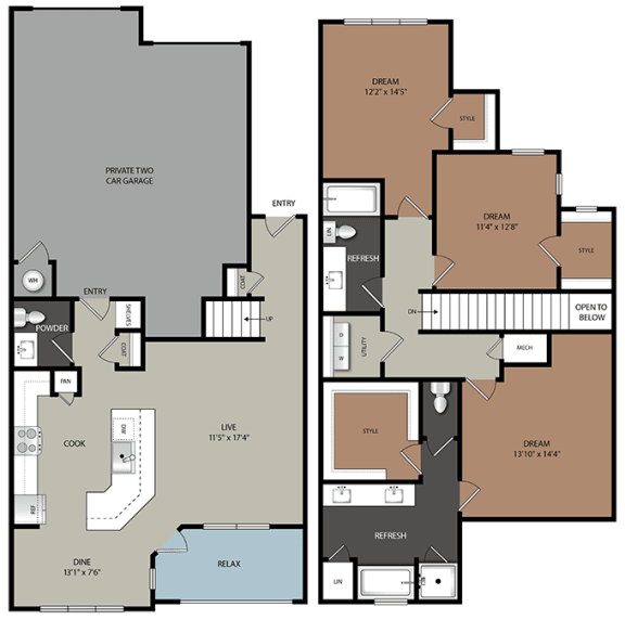 C2 Floor Plan Layout at Ironridge's Apartments in San Antonio, TX