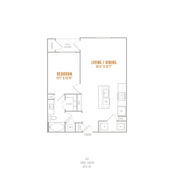 A3 Example Floor Plan for The Cannery at The Packing District's Apartments in Orlando