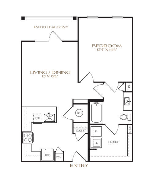 A black and white image of a floor plan for a home with a living room, dining room, bedroom, and closet.
