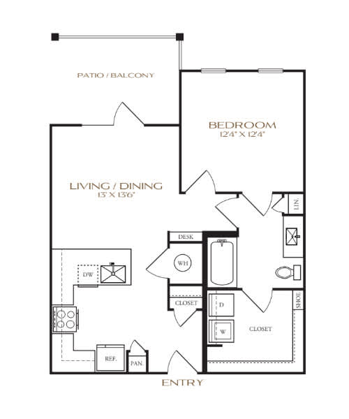 A floor plan of a home with a living room, dining room, bedroom, and closet.