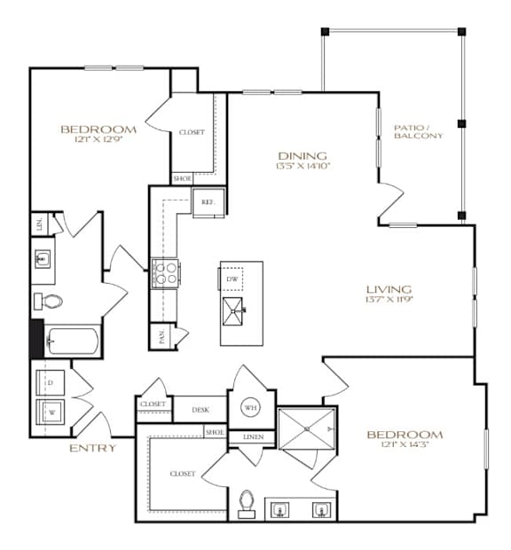 A black and white floor plan of a house with labeled rooms.