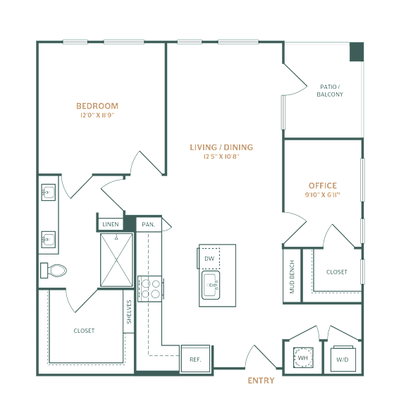 a floor plan of a 1 bedroom apartment