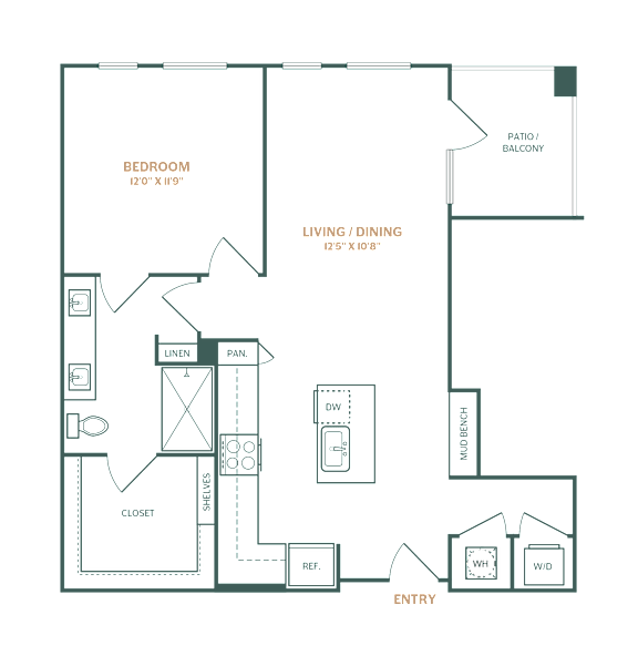 a floor plan of a 1 bedroom apartment