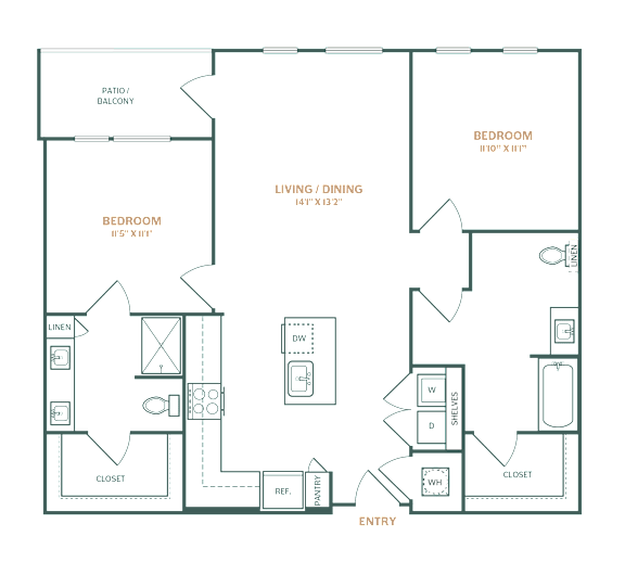 a floor plan of a 1 bedroom apartment