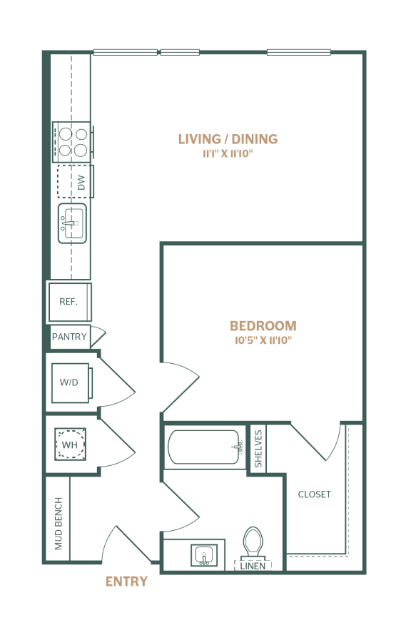 a floor plan of a small apartment with a bedroom and a living room