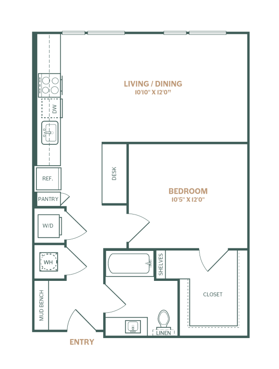 a floor plan of a small apartment with a bedroom and a living room