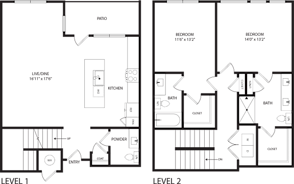 A floor plan of a two-level home with labeled rooms and dimensions.
