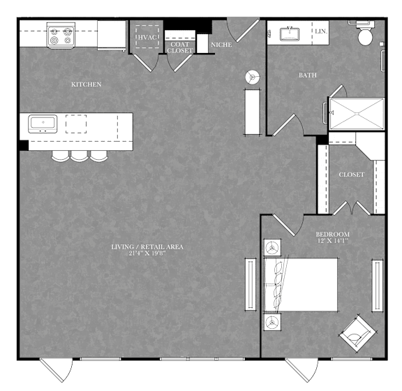 A floor plan of a house with a living area of 210 x 108.