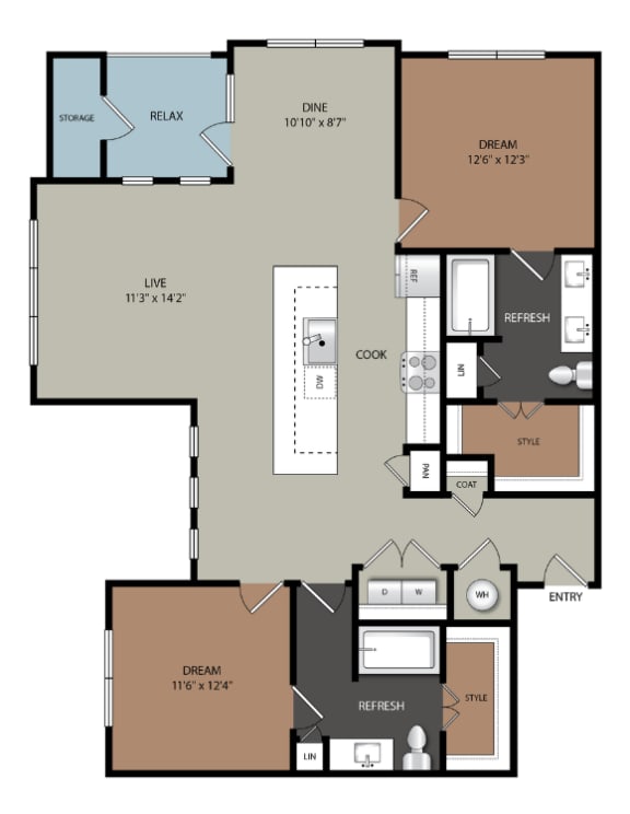 a floor plan of a residence with a bedroom and a living room