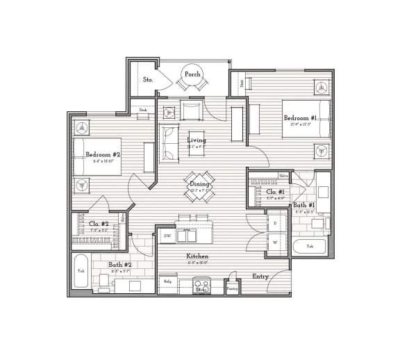 Two Bedroom, Two Bath