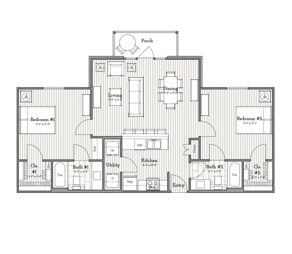 Two Bedroom, Two Bath