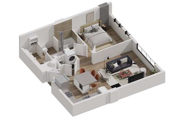 52 TEN A2.1 Floorplan, 1 bed 1 bath