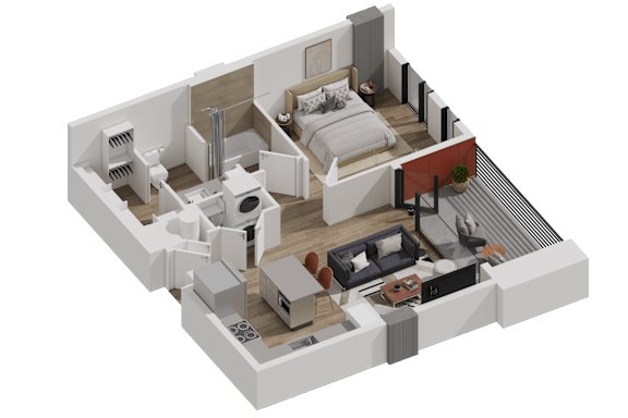 52 TEN A1 1 Bed | 1 Bath Floorplan