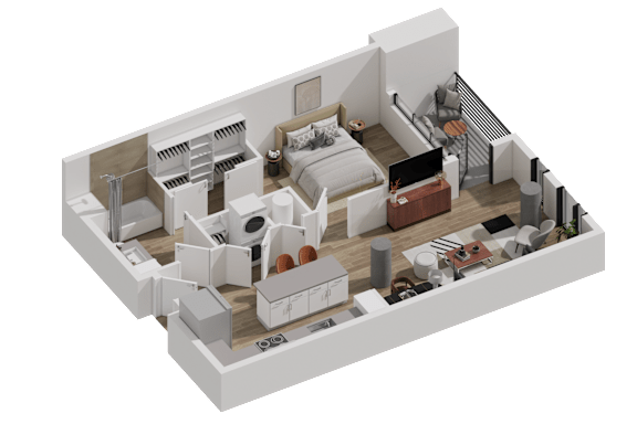 52 TEN A3 Floorplan, 1 bed 1 bath