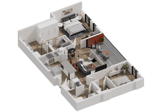 52 TEN B3 Floorplan, 2 bed 2 bath