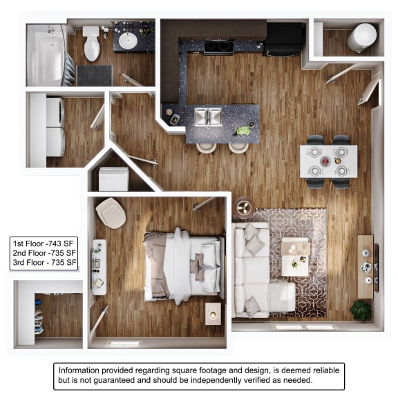 Floor Plan  3D floor plan of 1BR Apartment
