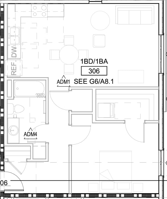 A floor plan of a building with labeled rooms and areas.