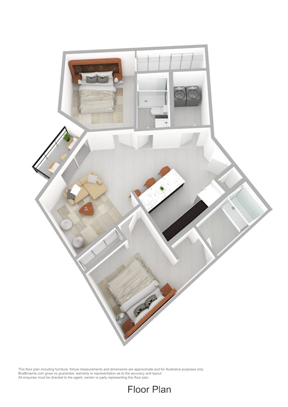 A detailed 3D floor plan of a house layout.