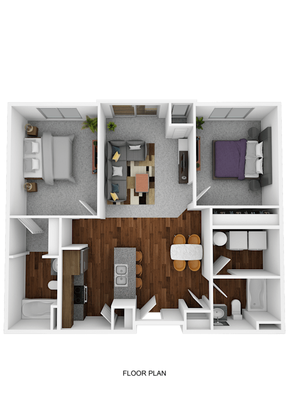 A floor plan of a small apartment with a kitchen, living room, and bedroom.