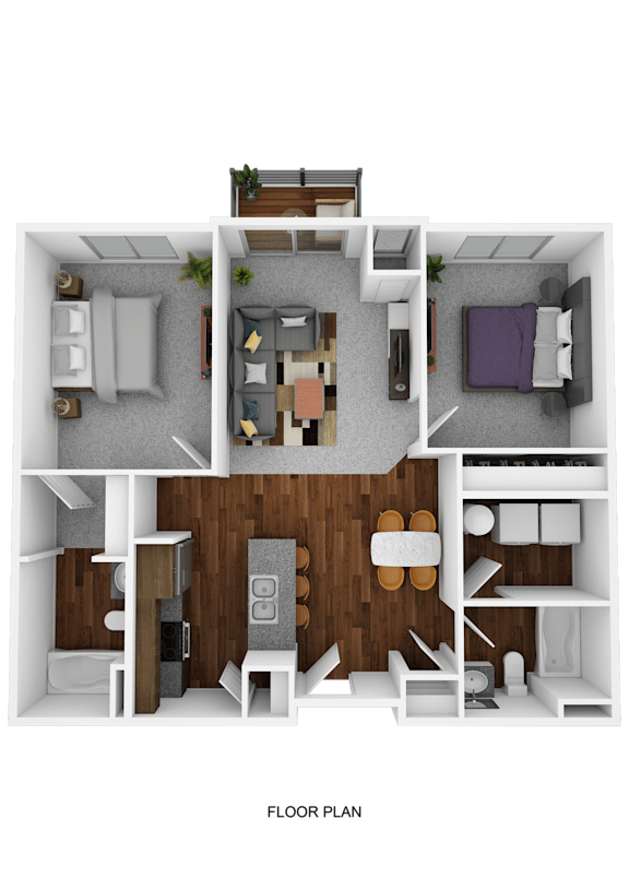 A floor plan of a small apartment with a kitchen, living room, and bedroom.