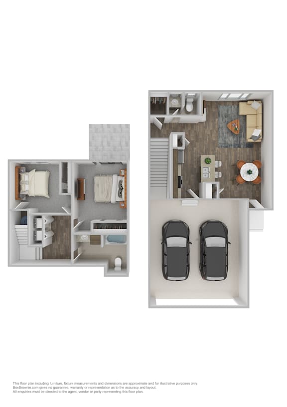 A floor plan of a two bedroom apartment.