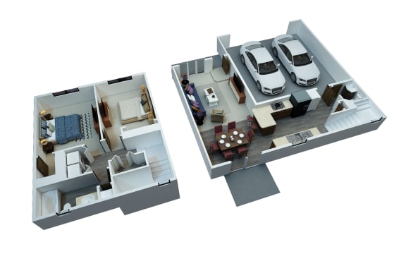 2 Bed 1.5 Bath Townhome with Attached Garage Floor Plan