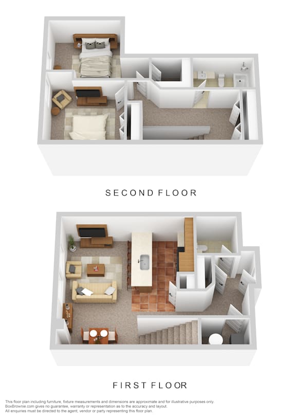 A diagram shows the layout of a two-story apartment.