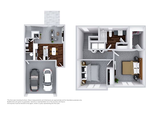 A floor plan of a two-story house with a garage and a living room.