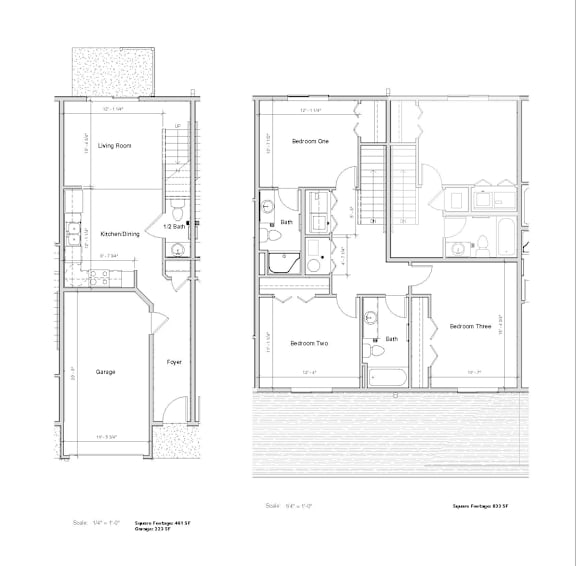 A floor plan of a one bedroom apartment with a garage.
