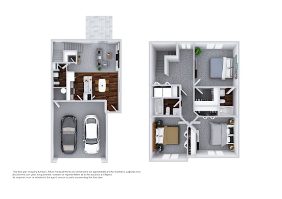 A floor plan of a two-story house with a garage and a living room.