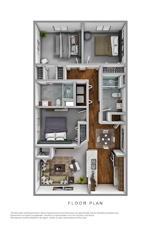 A floor plan of a small apartment with a kitchen, living room, and bathroom.