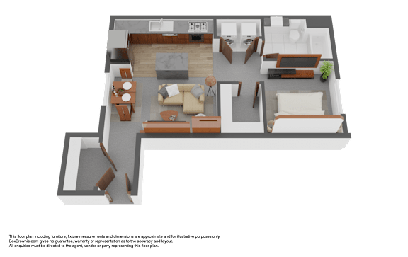 A 3D floor plan of a house layout.