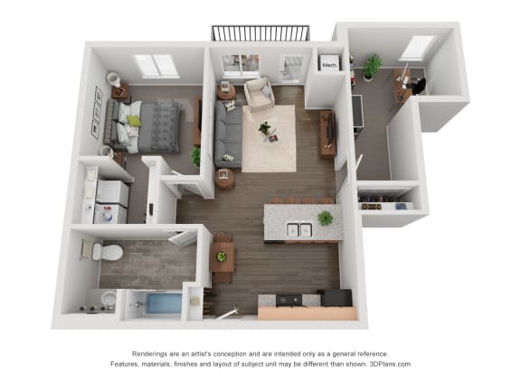 Floor Plan  1 Bedroom 1 Bathroom with Den