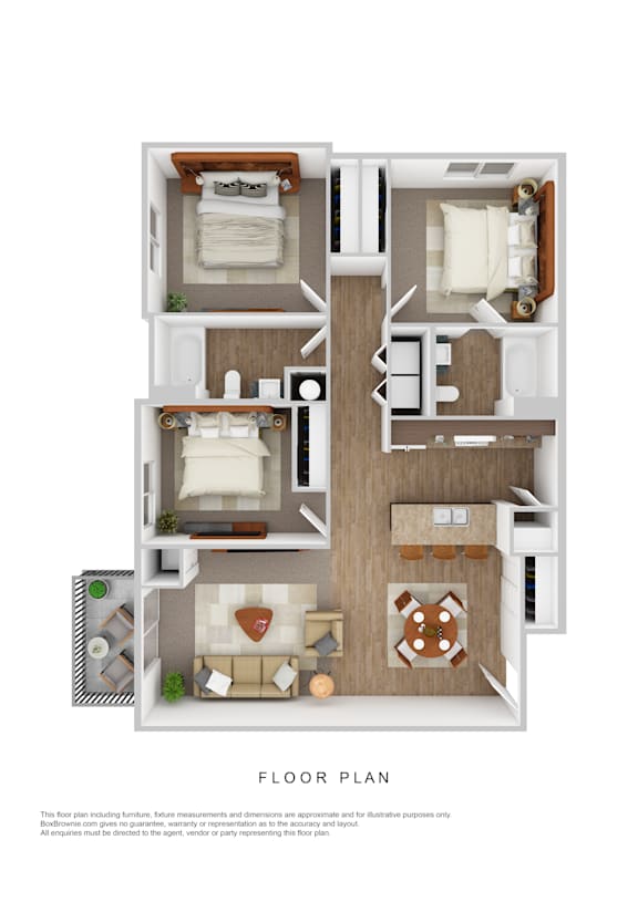 A floor plan of a house with a living room, kitchen, and two bedrooms.