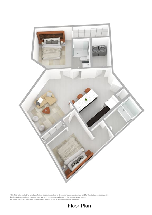 A floor plan of a house with a kitchen, living room, and bathroom.