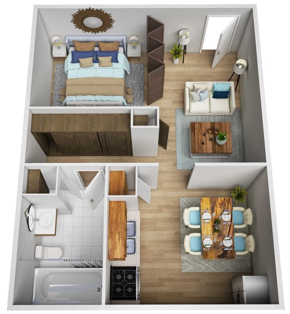 a rendering of our 1 bedroom apartment at the columns in phoenix