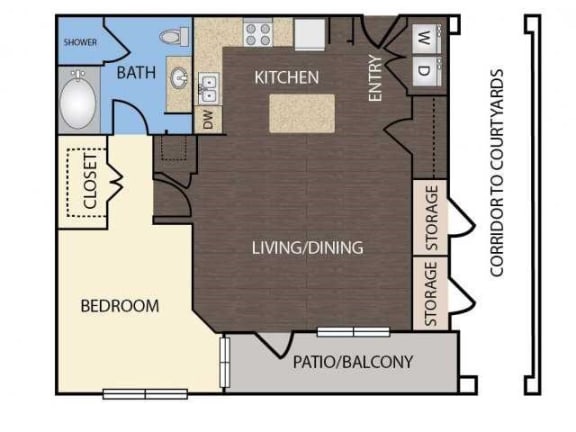 A3 - 1 Bedroom 1 Bath 875 Sq. Ft. Floor Plan at Republic at Alamo Heights, San Antonio, TX
